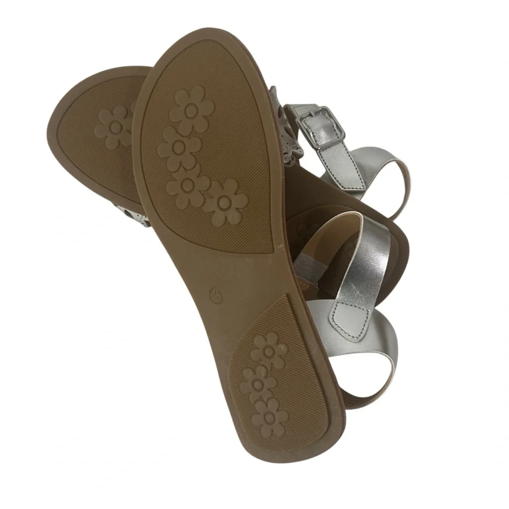 Rachel Silver and Tan Strap & Buckle Slippers, Size 3, NWOT